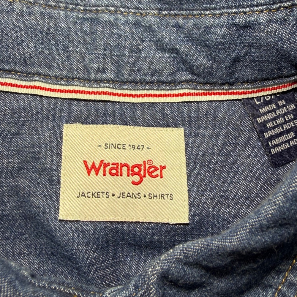 Wrangler Mens Blue Denim Western Long Sleeve Snap Button Down Shirt Large - Picture 3 of 6